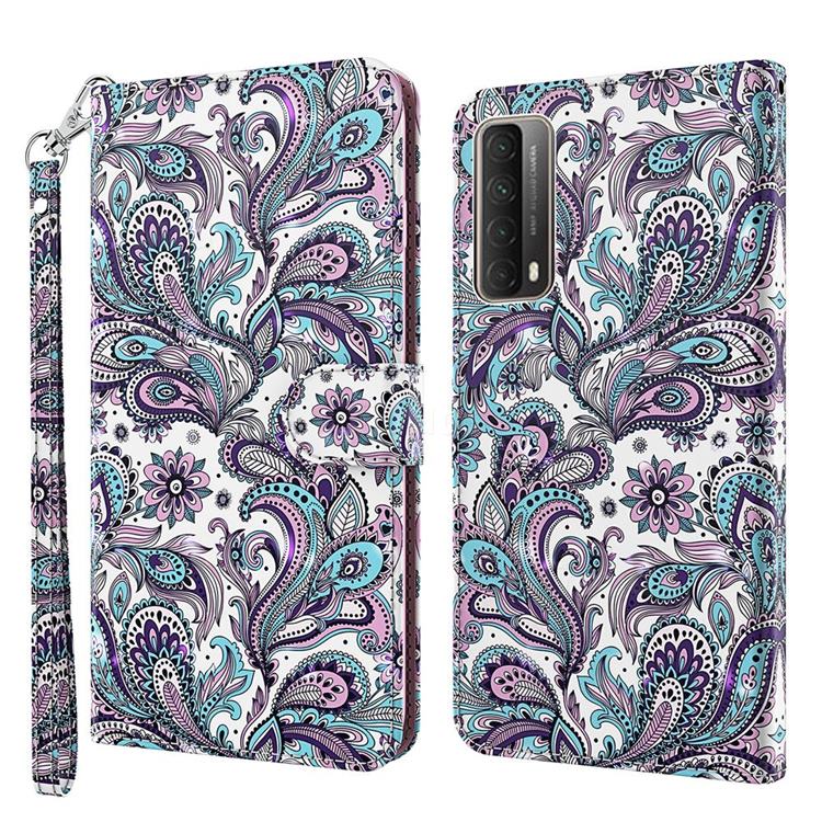 Swirl Flower 3D Painted Leather Wallet Case for Huawei P smart 2021 / Y7a