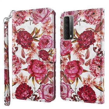 Red Flower 3D Painted Leather Wallet Case for Huawei P smart 2021 / Y7a