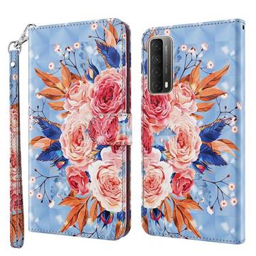 Rose Flower 3D Painted Leather Wallet Case for Huawei P smart 2021 / Y7a