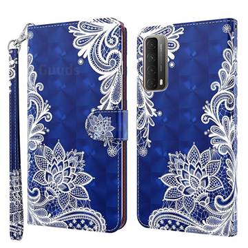 White Lace 3D Painted Leather Wallet Case for Huawei P smart 2021 / Y7a