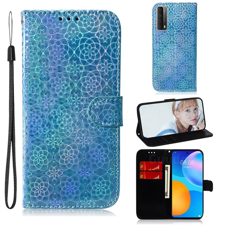 Laser Circle Shining Leather Wallet Phone Case for Huawei P smart 2021 / Y7a - Blue