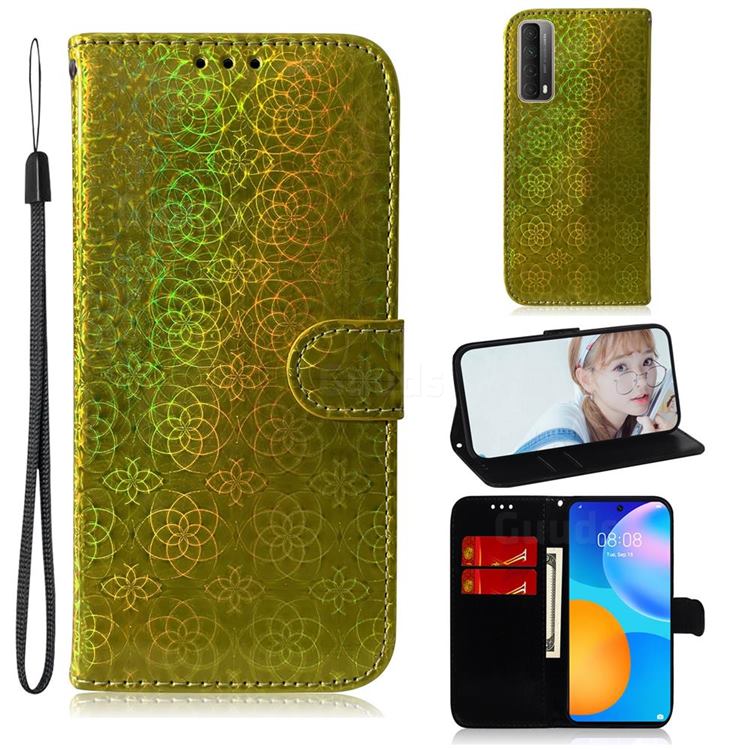 Laser Circle Shining Leather Wallet Phone Case for Huawei P smart 2021 / Y7a - Golden