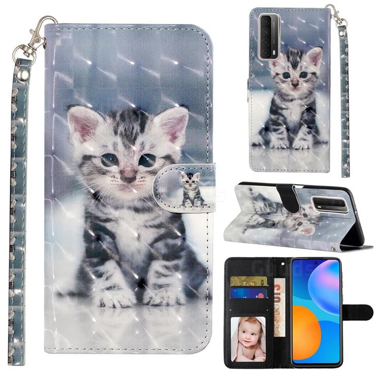 Kitten Cat 3D Leather Phone Holster Wallet Case for Huawei P smart 2021 / Y7a