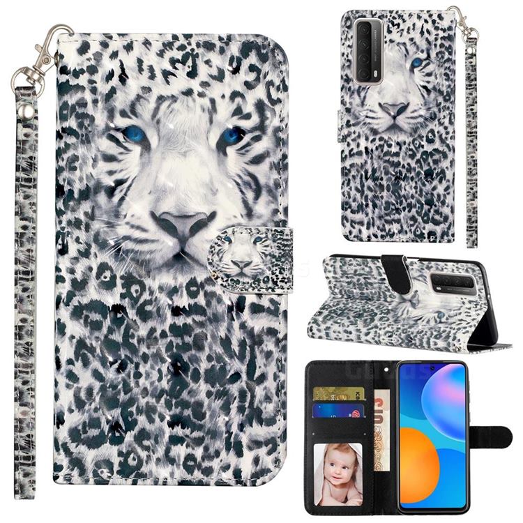 White Leopard 3D Leather Phone Holster Wallet Case for Huawei P smart 2021 / Y7a