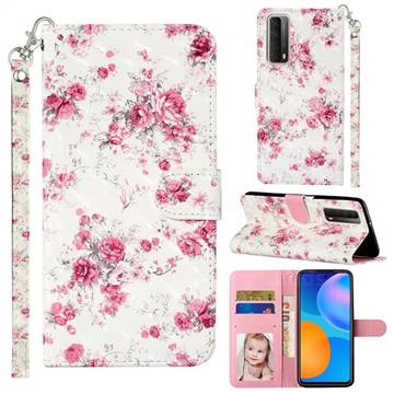 Rambler Rose Flower 3D Leather Phone Holster Wallet Case for Huawei P smart 2021 / Y7a