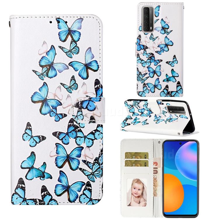 Blue Vivid Butterflies PU Leather Wallet Case for Huawei P smart 2021 / Y7a