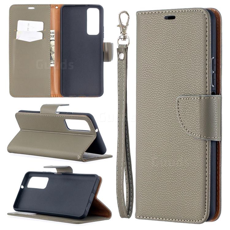 Classic Luxury Litchi Leather Phone Wallet Case for Huawei P smart 2021 / Y7a - Gray