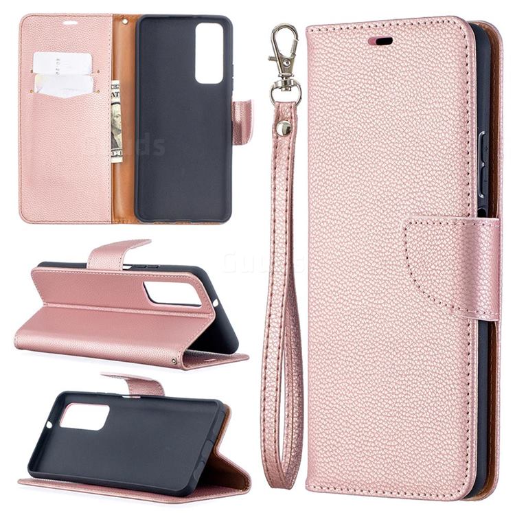 Classic Luxury Litchi Leather Phone Wallet Case for Huawei P smart 2021 / Y7a - Golden