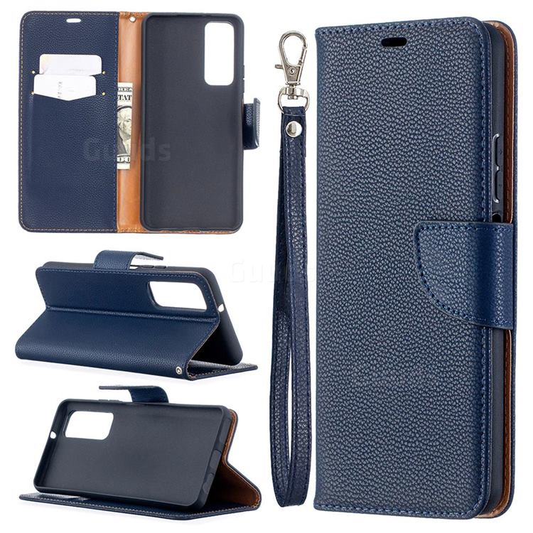 Classic Luxury Litchi Leather Phone Wallet Case for Huawei P smart 2021 / Y7a - Blue