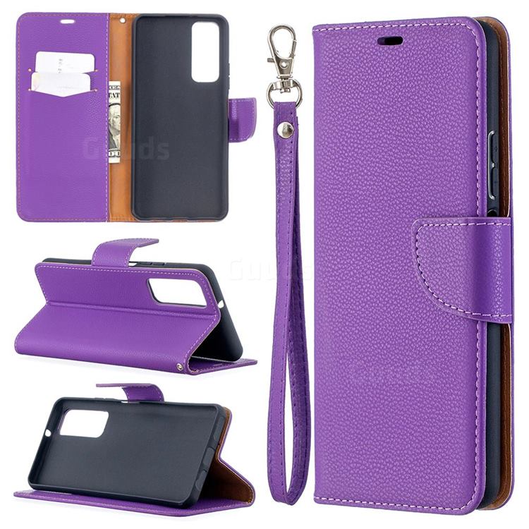 Classic Luxury Litchi Leather Phone Wallet Case for Huawei P smart 2021 / Y7a - Purple