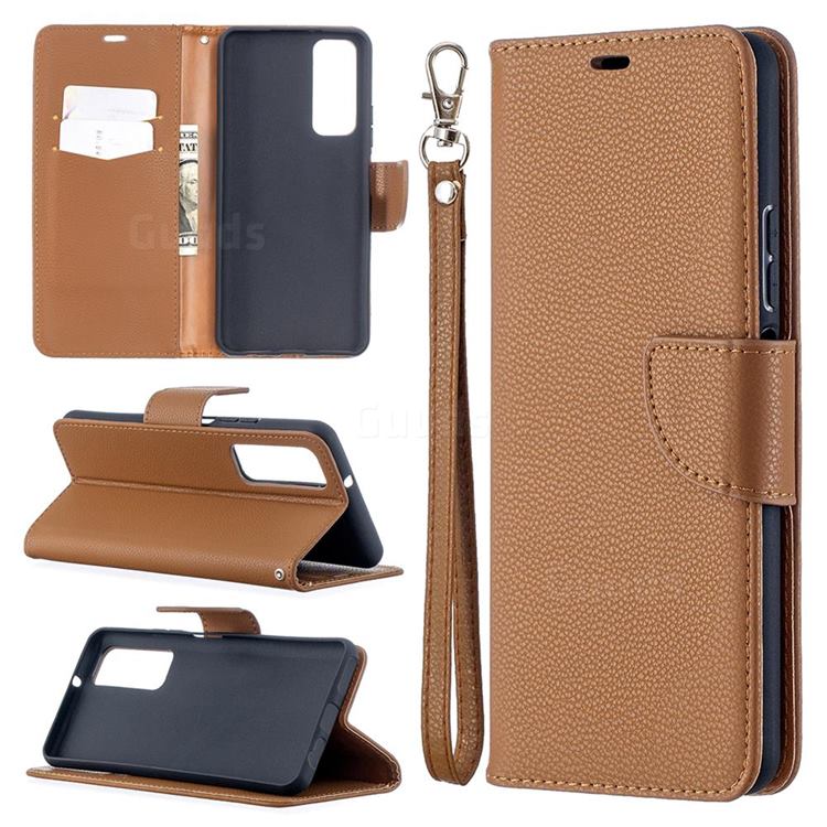 Classic Luxury Litchi Leather Phone Wallet Case for Huawei P smart 2021 / Y7a - Brown