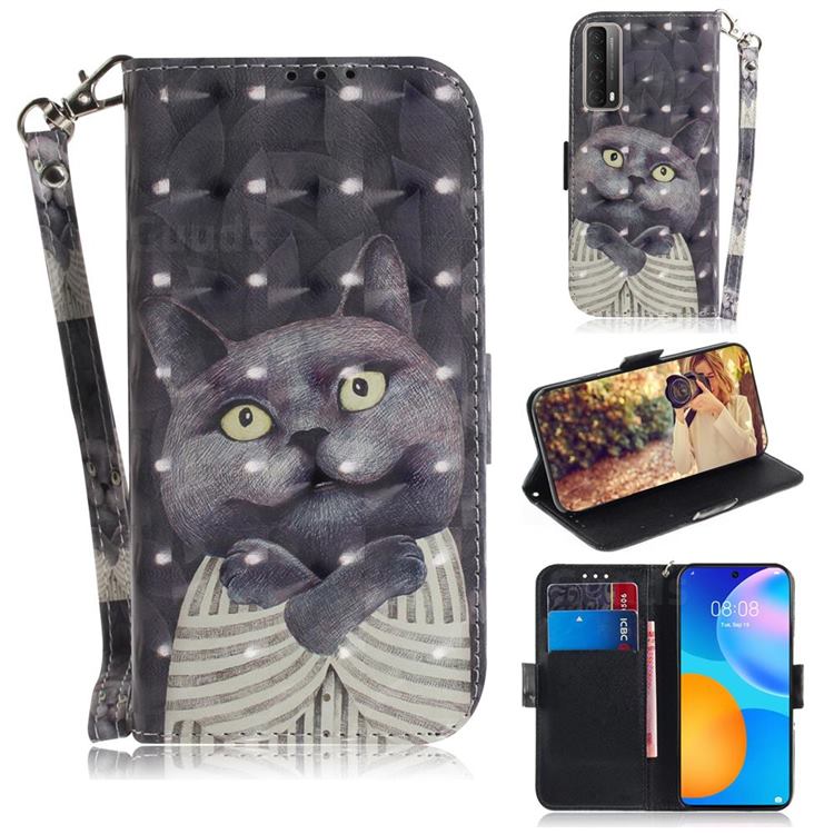 Cat Embrace 3D Painted Leather Wallet Phone Case for Huawei P smart 2021 / Y7a