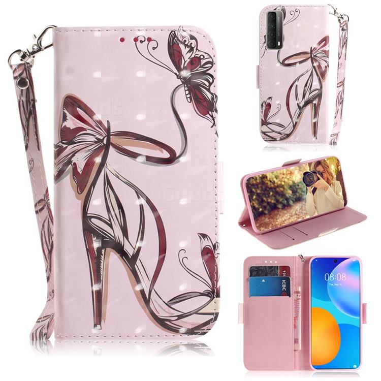 Butterfly High Heels 3D Painted Leather Wallet Phone Case for Huawei P smart 2021 / Y7a