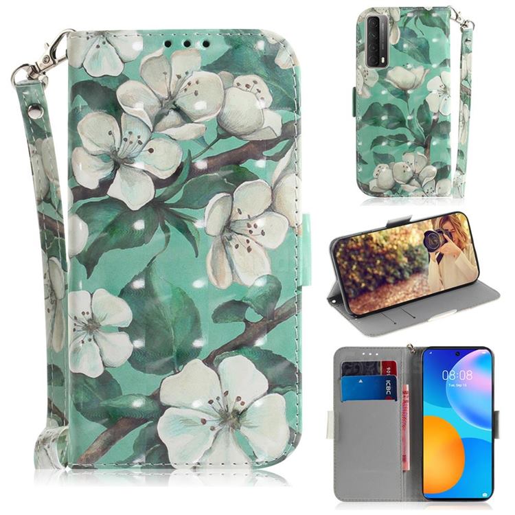 Watercolor Flower 3D Painted Leather Wallet Phone Case for Huawei P smart 2021 / Y7a