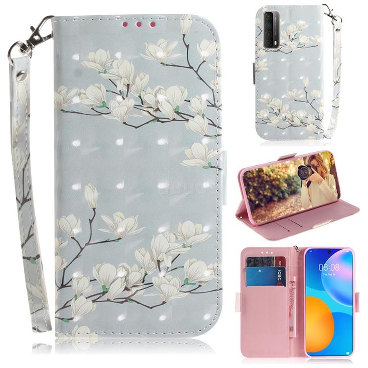 Magnolia Flower 3D Painted Leather Wallet Phone Case for Huawei P smart 2021 / Y7a