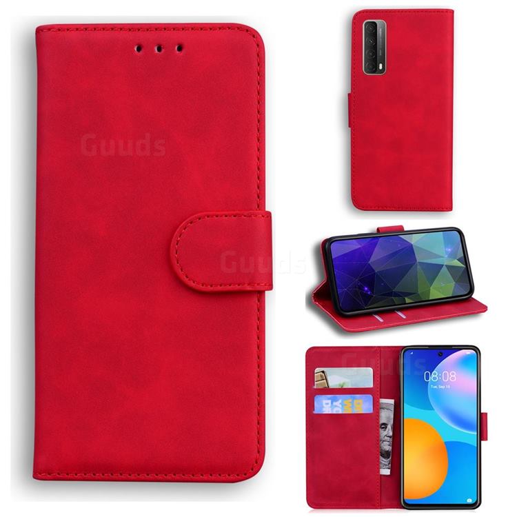 Retro Classic Skin Feel Leather Wallet Phone Case for Huawei P smart 2021 / Y7a - Red