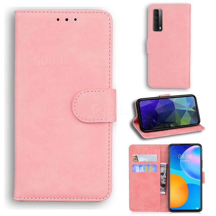 Retro Classic Skin Feel Leather Wallet Phone Case for Huawei P smart 2021 / Y7a - Pink