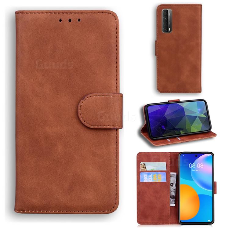 Retro Classic Skin Feel Leather Wallet Phone Case for Huawei P smart 2021 / Y7a - Brown