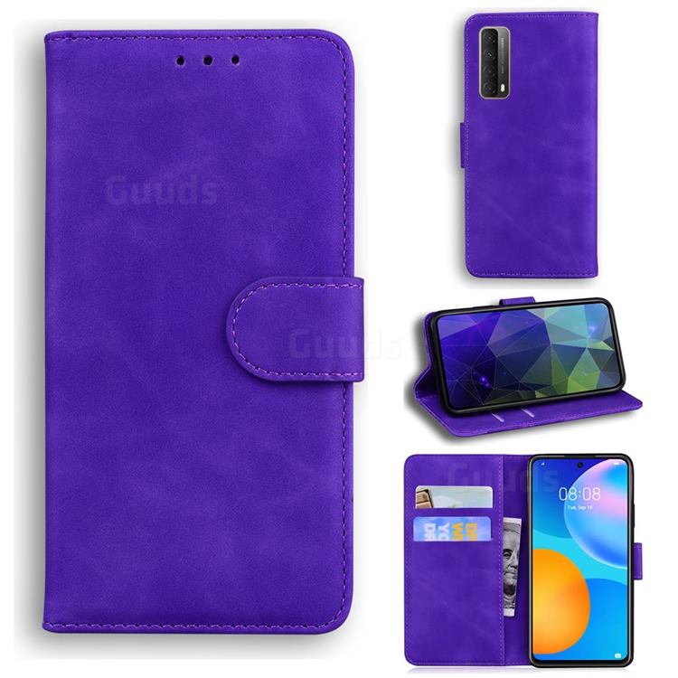 Retro Classic Skin Feel Leather Wallet Phone Case for Huawei P smart 2021 / Y7a - Purple