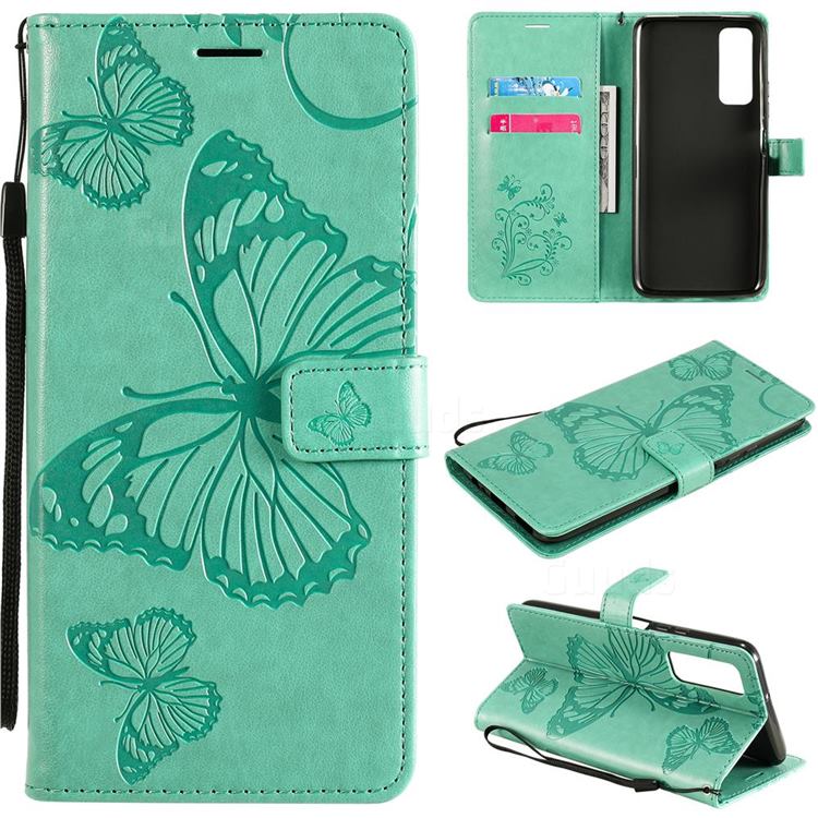 Embossing 3D Butterfly Leather Wallet Case for Huawei P smart 2021 / Y7a - Green