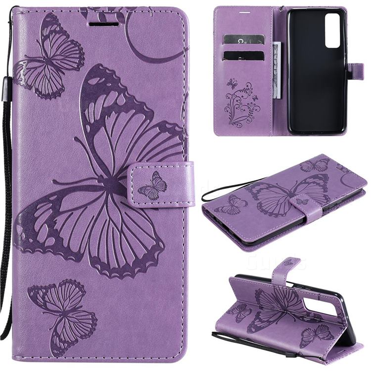 Embossing 3D Butterfly Leather Wallet Case for Huawei P smart 2021 / Y7a - Purple