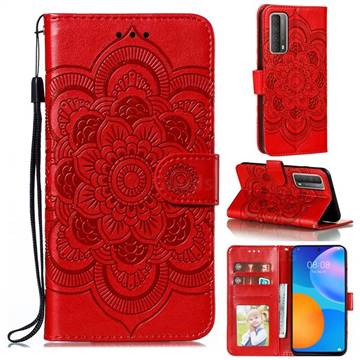 Intricate Embossing Datura Solar Leather Wallet Case for Huawei P smart 2021 / Y7a - Red