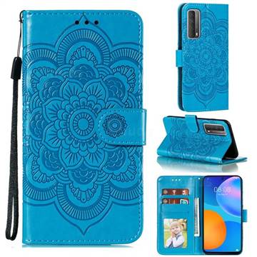 Intricate Embossing Datura Solar Leather Wallet Case for Huawei P smart 2021 / Y7a - Blue