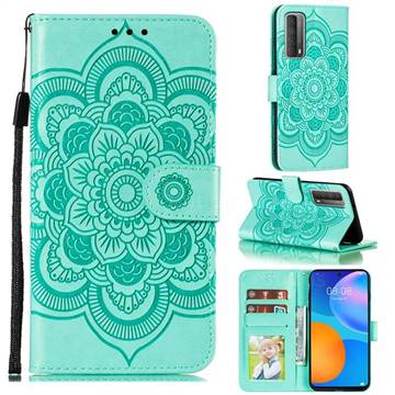 Intricate Embossing Datura Solar Leather Wallet Case for Huawei P smart 2021 / Y7a - Green