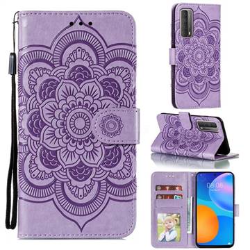 Intricate Embossing Datura Solar Leather Wallet Case for Huawei P smart 2021 / Y7a - Purple