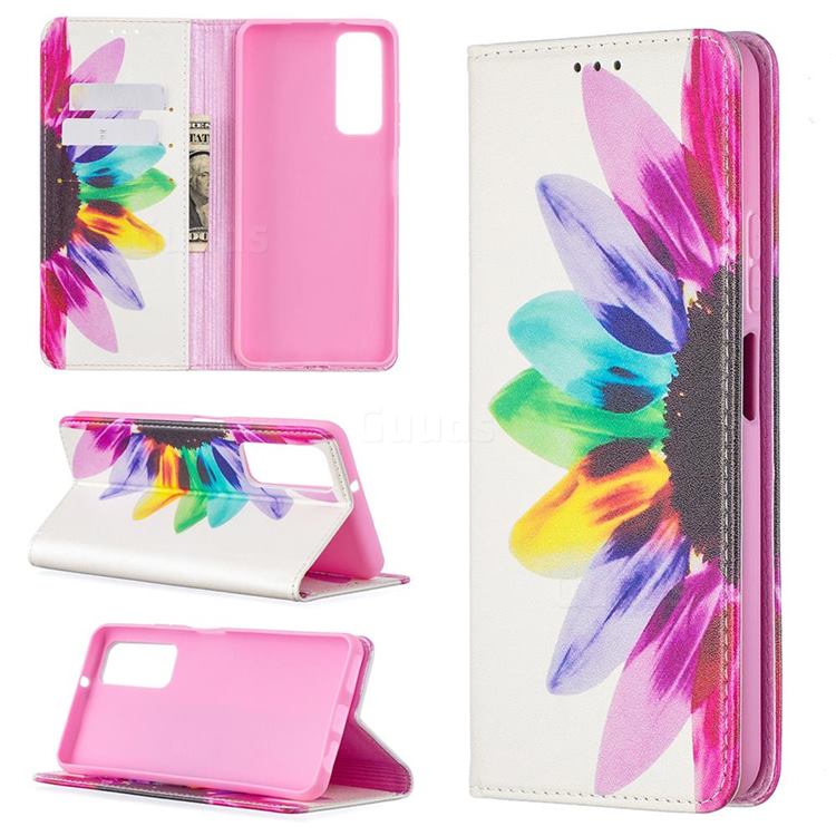 Sun Flower Slim Magnetic Attraction Wallet Flip Cover for Huawei P smart 2021 / Y7a