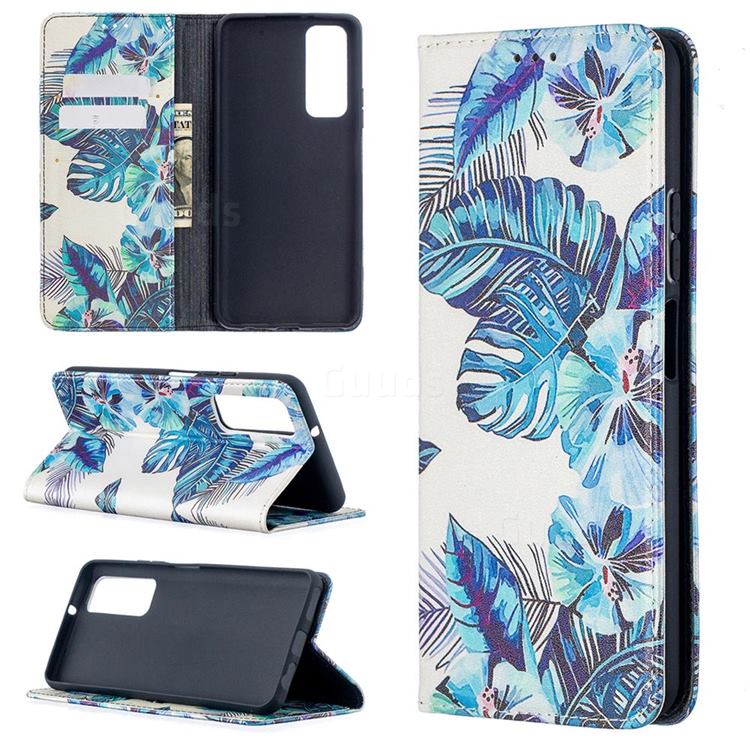 Blue Leaf Slim Magnetic Attraction Wallet Flip Cover for Huawei P smart 2021 / Y7a