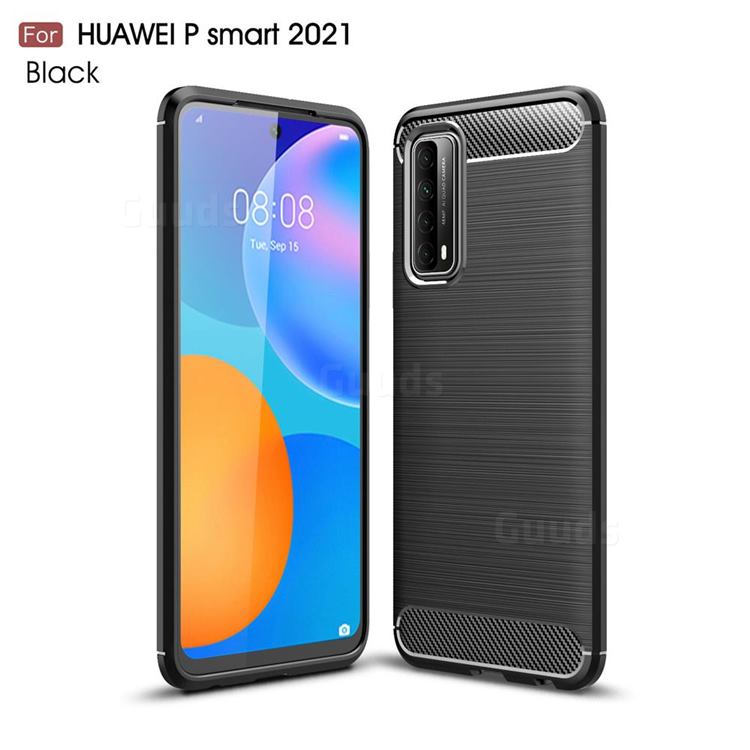 Luxury Carbon Fiber Brushed Wire Drawing Silicone TPU Back Cover for Huawei P smart 2021 / Y7a - Black