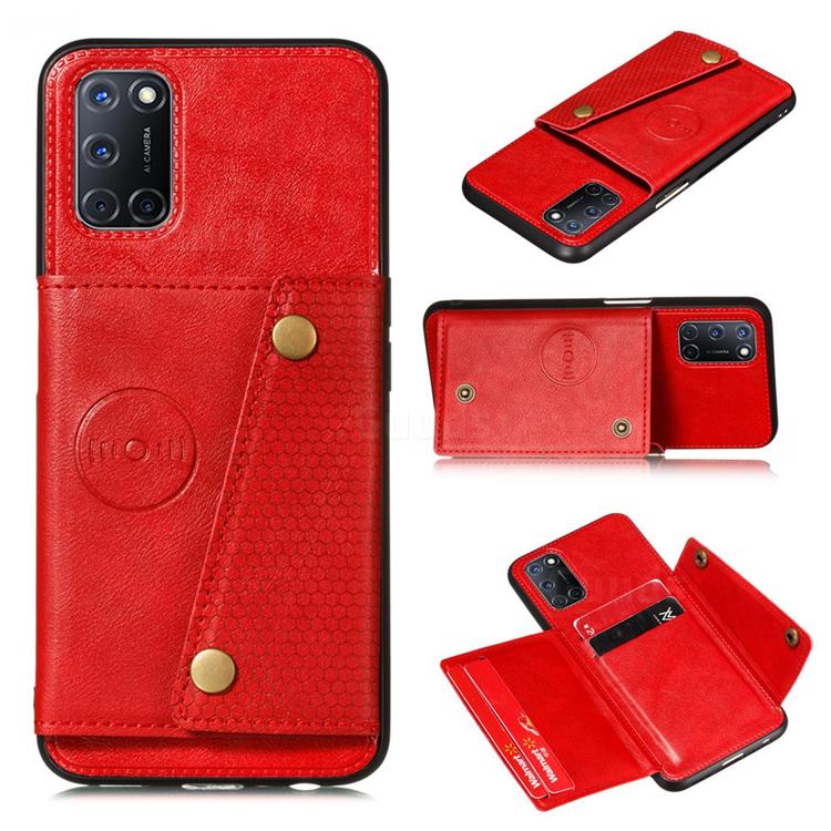 Retro Multifunction Card Slots Stand Leather Coated Phone Back Cover for Huawei P smart 2021 / Y7a - Red