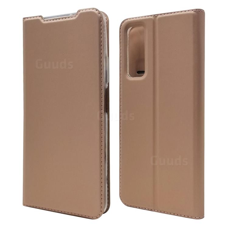 Ultra Slim Card Magnetic Automatic Suction Leather Wallet Case for Huawei P smart 2021 / Y7a - Rose Gold