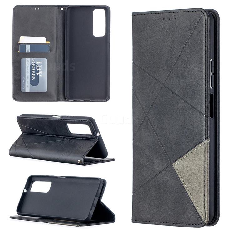 Prismatic Slim Magnetic Sucking Stitching Wallet Flip Cover for Huawei P smart 2021 / Y7a - Black