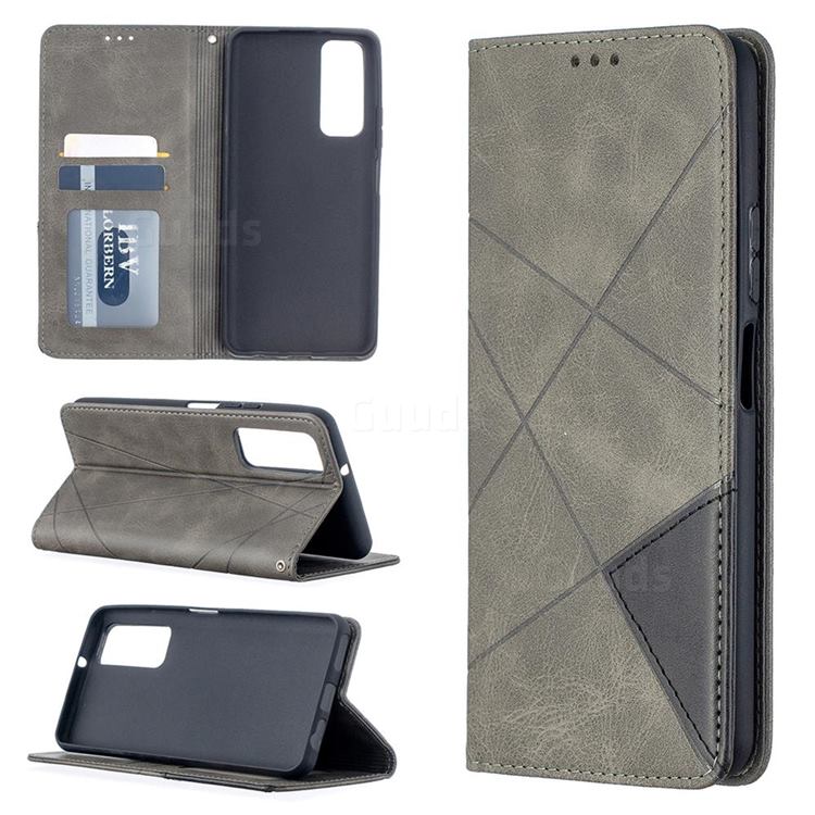 Prismatic Slim Magnetic Sucking Stitching Wallet Flip Cover for Huawei P smart 2021 / Y7a - Gray