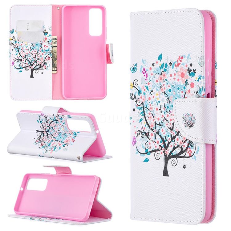 Colorful Tree Leather Wallet Case for Huawei P smart 2021 / Y7a