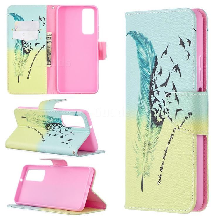 Feather Bird Leather Wallet Case for Huawei P smart 2021 / Y7a