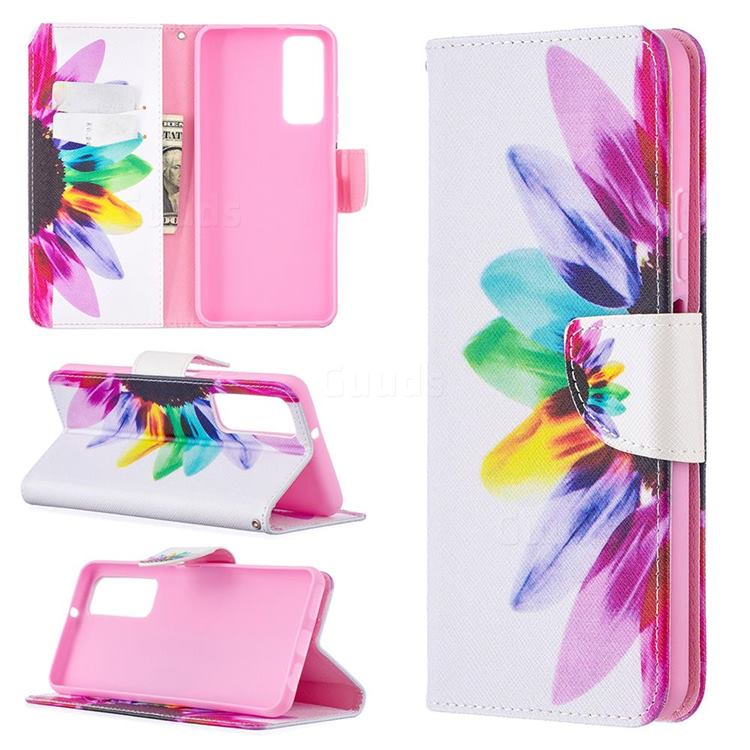 Seven-color Flowers Leather Wallet Case for Huawei P smart 2021 / Y7a