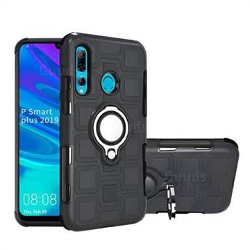 Ice Cube Shockproof PC + Silicon Invisible Ring Holder Phone Case for Huawei P Smart+ (2019) - Black