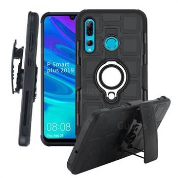 3 in 1 PC + Silicone Leather Phone Case for Huawei P Smart+ (2019) - Black