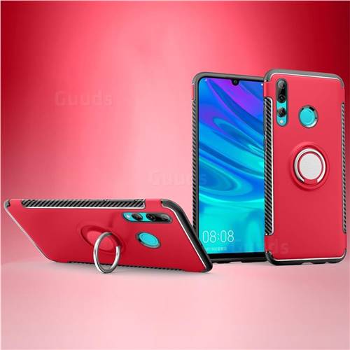 Armor Anti Drop Carbon PC + Silicon Invisible Ring Holder Phone Case for Huawei P Smart+ (2019) - Red