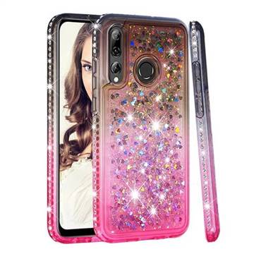Diamond Frame Liquid Glitter Quicksand Sequins Phone Case for Huawei P Smart+ (2019) - Gray Pink
