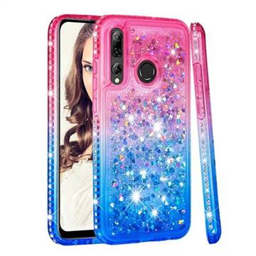 Diamond Frame Liquid Glitter Quicksand Sequins Phone Case for Huawei P Smart+ (2019) - Pink Blue