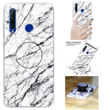 White Marble Pop Stand Holder Varnish Phone Cover for Huawei P Smart+ (2019)