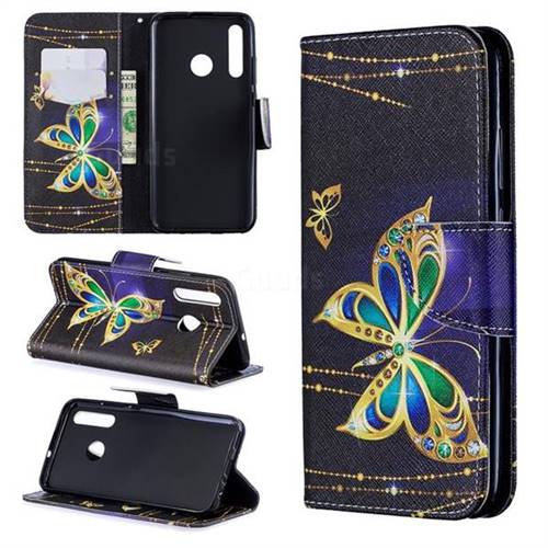 Golden Shining Butterfly Leather Wallet Case for Huawei P Smart+ (2019)