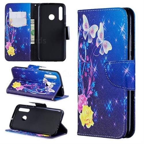 Yellow Flower Butterfly Leather Wallet Case for Huawei P Smart+ (2019)
