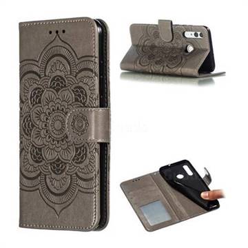 Intricate Embossing Datura Solar Leather Wallet Case for Huawei P Smart+ (2019) - Gray