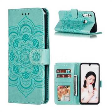 Intricate Embossing Datura Solar Leather Wallet Case for Huawei P Smart+ (2019) - Green