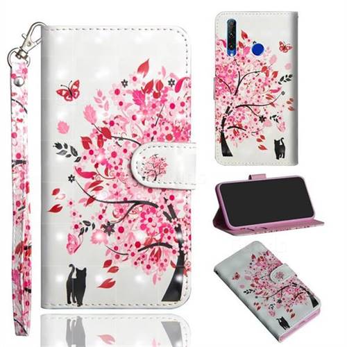 Tree and Cat 3D Painted Leather Wallet Case for Huawei P Smart+ (2019)